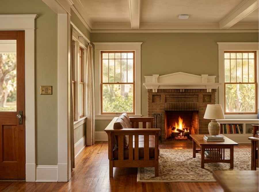 Restored 1920s Craftsman bungalow living room in Historic Kenwood, St. Petersburg, Florida