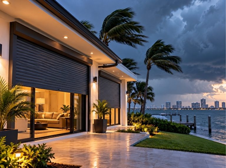 Smart waterfront home in St. Petersburg, Florida prepared for storm surge evacuation.
