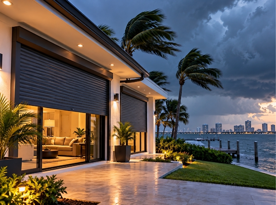 Smart waterfront home in St. Petersburg, Florida prepared for storm surge evacuation.
